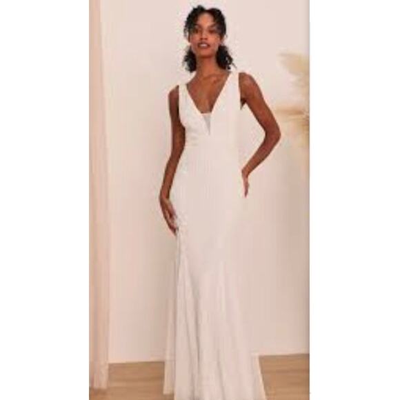Lulus Dreaming of Eternity V-neck Hand beaded Evening Dress Sz S #84 - Picture 1 of 7